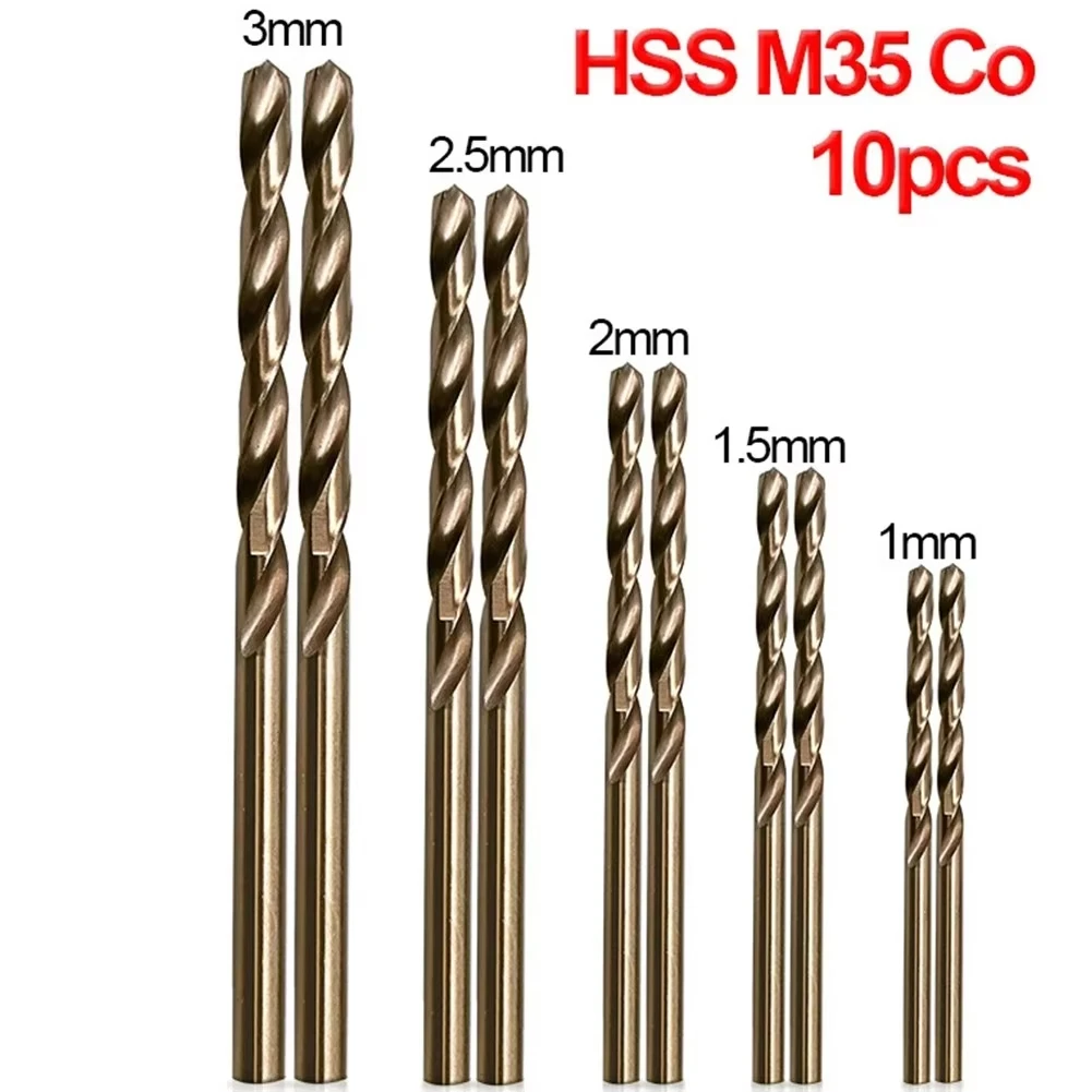 Conjunto de 10 brocas HSS-M35 cobalto · 1–3 mm