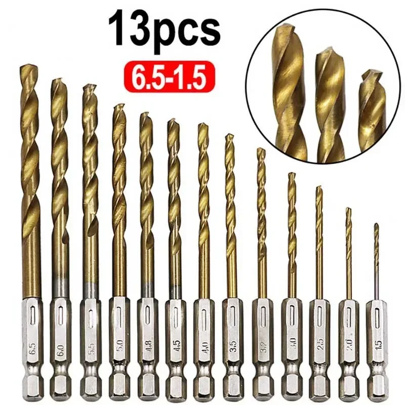 Conjunto de brocas HSS-Ti com encabadouro hex 1/4" · 1.5–6.5 mm